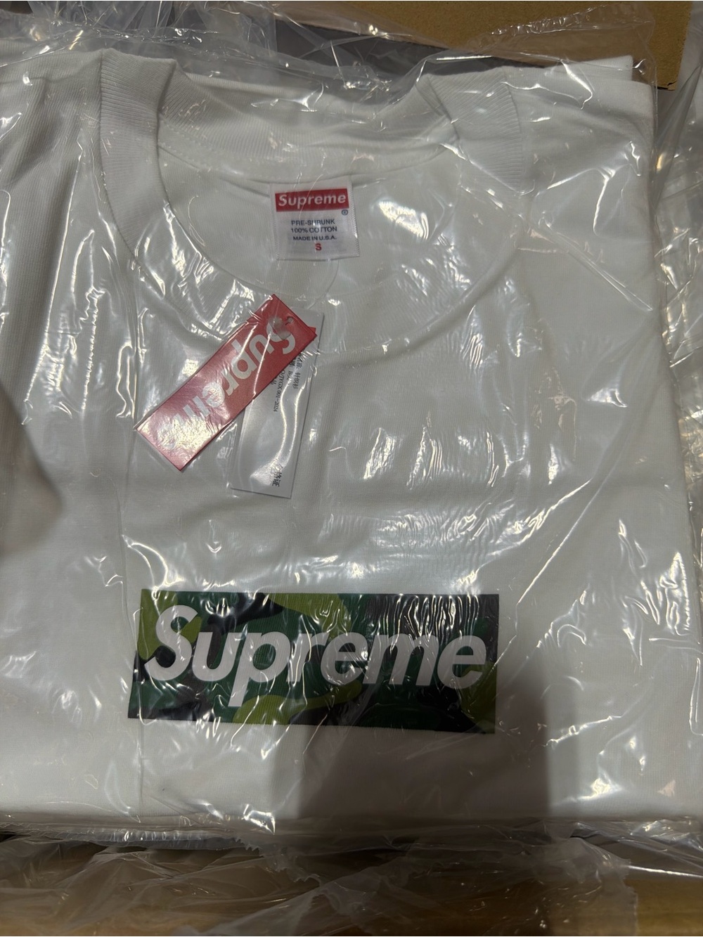 Supreme White T-Shirt with Green Camo Box Logo XL